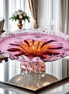 家居高档轻奢创IBF端意琉璃果现代大号水晶玻璃高高脚水果样盘板