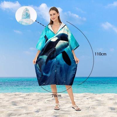 速超细纤维携连帽印花双面BDG绒斗篷吸水干浴巾轻盈便可按需制定