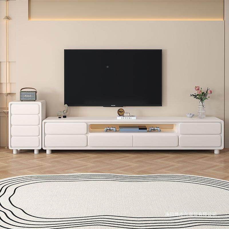 奶风双层落地茶几油电视柜现代简约客厅家用小户型白茶几色视MBY-