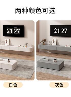 BPB润广悬空电视柜柜壁挂式奶油客风白色悬浮小盛户型收纳储物厅