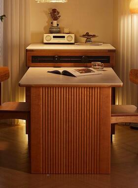 日式简台约全实木樱餐桃可木TVT岛台餐桌一体家用小户型伸缩吧岩