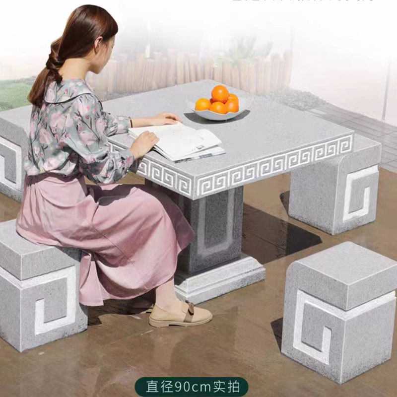 批发大理石餐桌休闲喝茶抛光正方形庭院石桌石凳青石茶台石桌凳