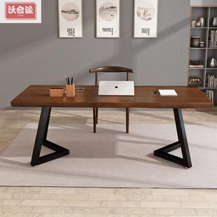 美式实木台式电脑桌家用办公桌简约现代loft工作台长条桌写字书桌