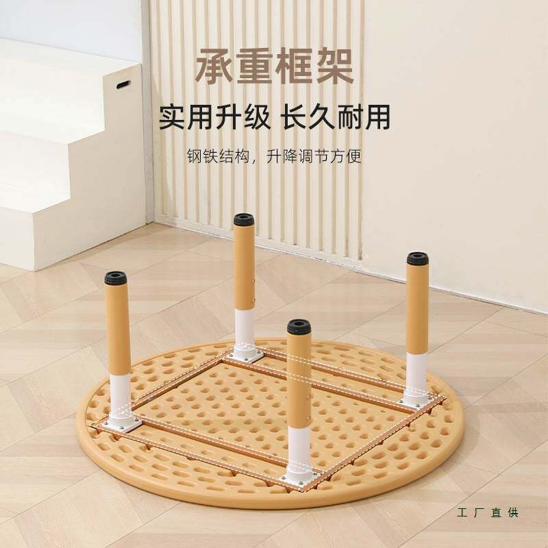 儿童塑料圆桌幼儿园专用桌椅可升降课桌椅吃饭画画桌子新款原木色