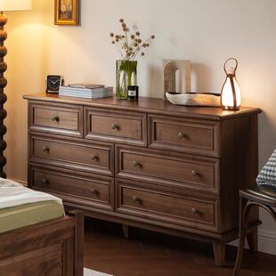 全实木黑DG-7454靠胡墙桃木美式七斗斗柜储物柜卧室床尾收纳柜客