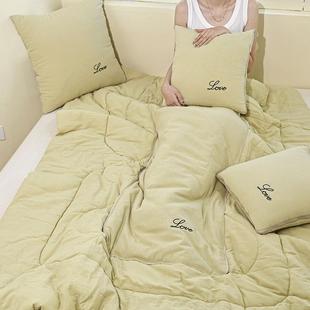 2办025新款 纯20250122色小清新舒适全麻感抱枕被家用床用品公室棉