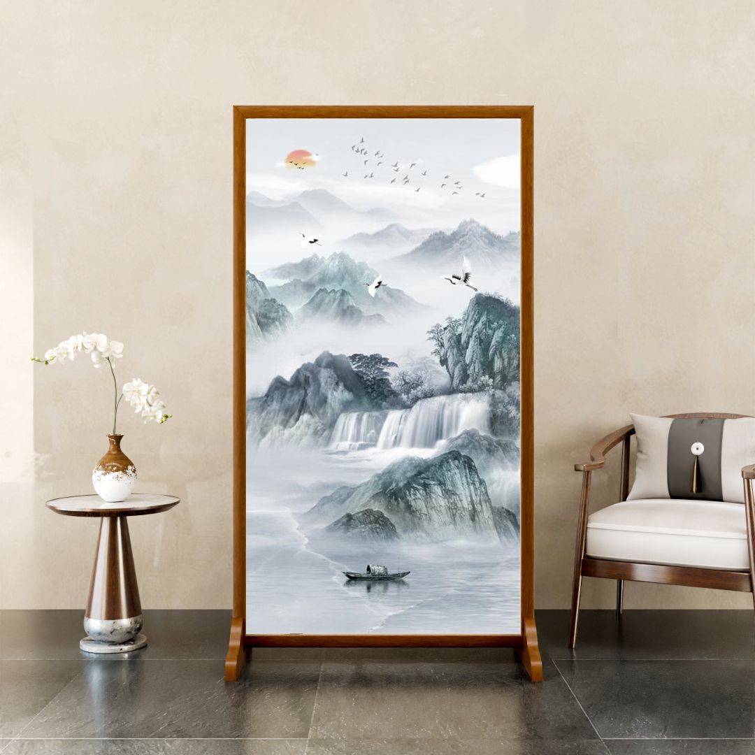 现代屏风隔断新中式简约进门客厅装饰遮挡玄关布艺家用艺术屏座屏