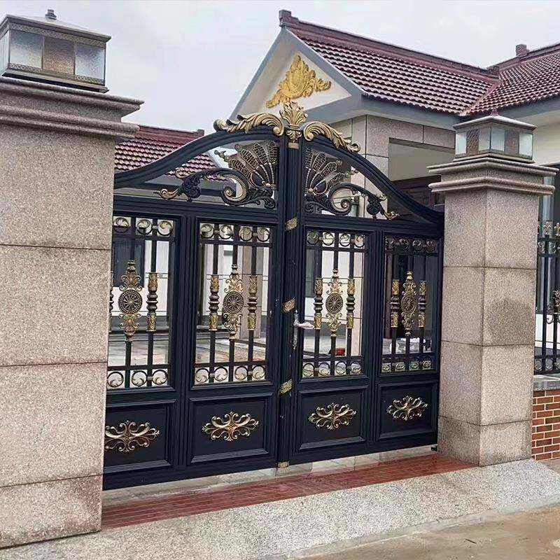 新中式农村大门铝合金双开门546庭区铝合大金院门小别墅铝艺推拉