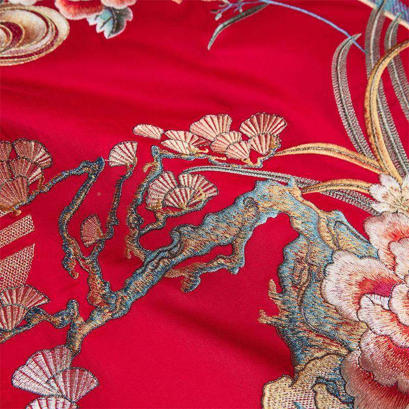 GTW025新2款14支长绒刺绣提花棉婚庆四件套纯棉结婚红色多04件套