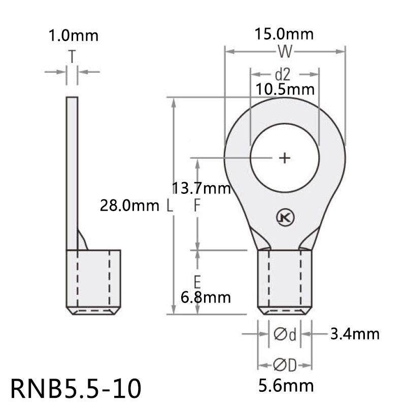 RNB5.5-10圆插件端绝子BZO形无缘护套接冷压圆环端头紫铜圆型接头