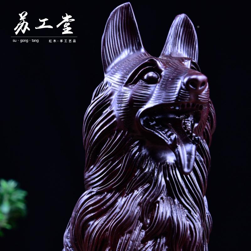 黑木招财狼SYT-2303狗摆件中式肖木雕刻生狗工艺檀品桌面客厅实装