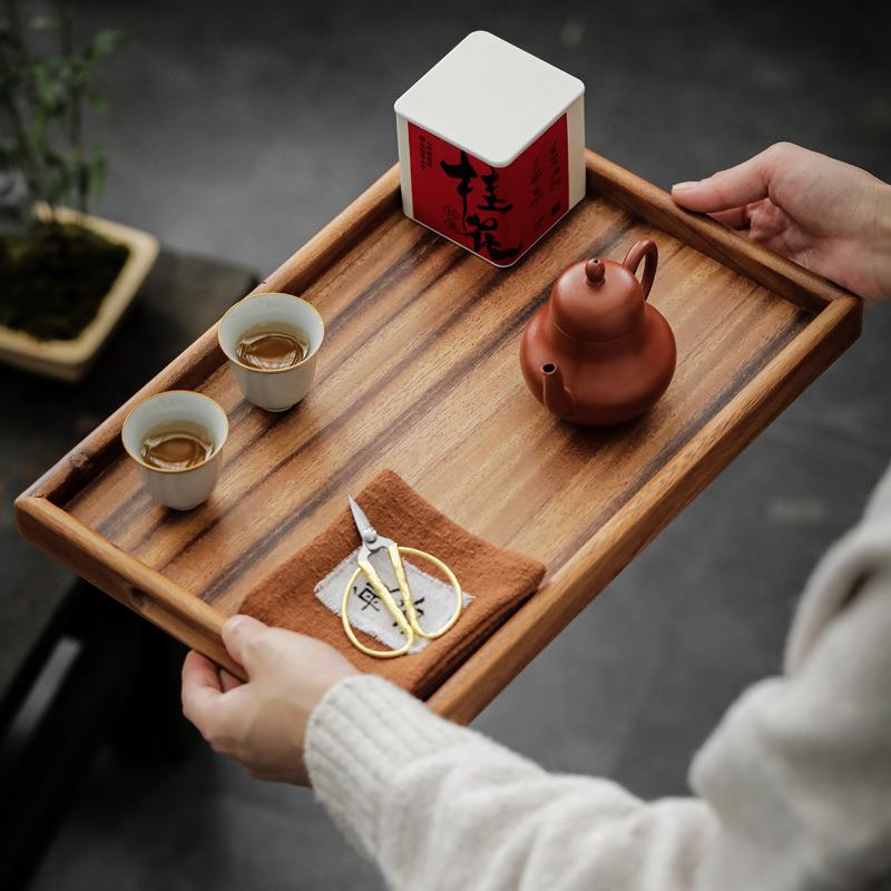 日式茶具烤胡桃木茶盘托家用盘干泡盘酒KJ028545长方形竹盘店餐厅