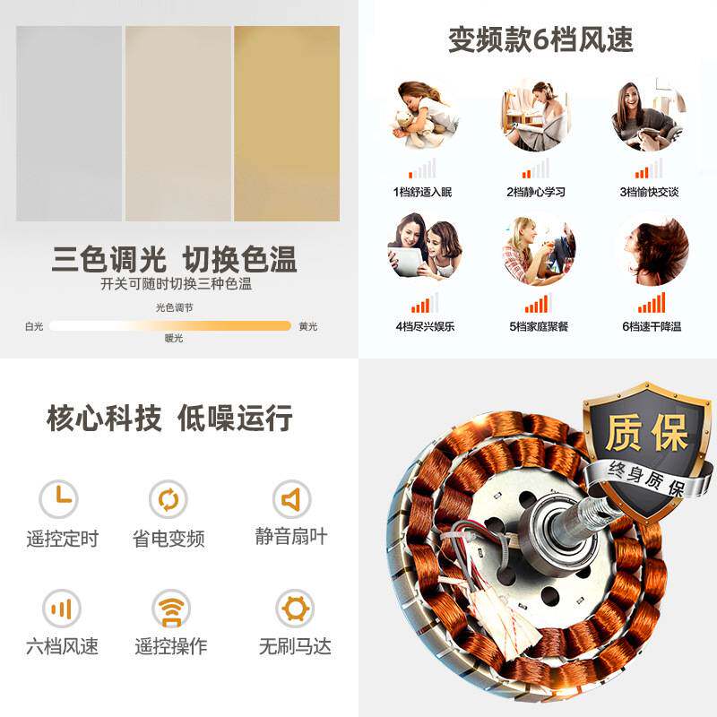 美式复古吊扇灯风扇灯直简约餐厅客厅家用吊扇灯静音智能风扇吊灯