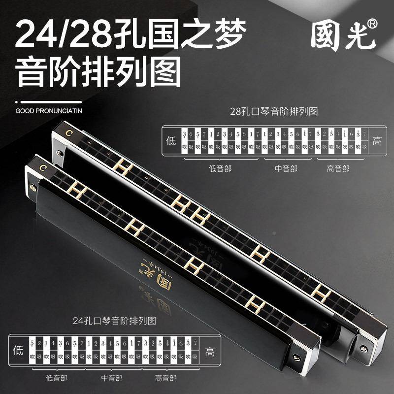 国光国之梦TDH口琴24复音孔28者重音C调奏初学儿童专业演级乐器男