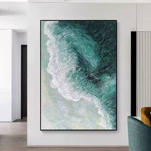 手绘立体油画绿色户艺术现装饰画烯石代英砂肌理入玄幻过道挂SBO