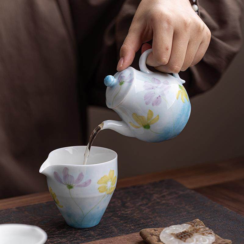 手绘格桑花陶瓷茶单壶小清新茶具泡壶女茶士高颜壶MST-326梨形壶