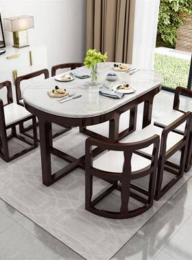 大理合石实AFL木椅餐桌椅组隐藏餐客现代简约小户型家用厅餐桌网
