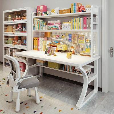 洞洞板书桌书架一体桌子学习写字桌学生家用初中生卧室电脑桌实木