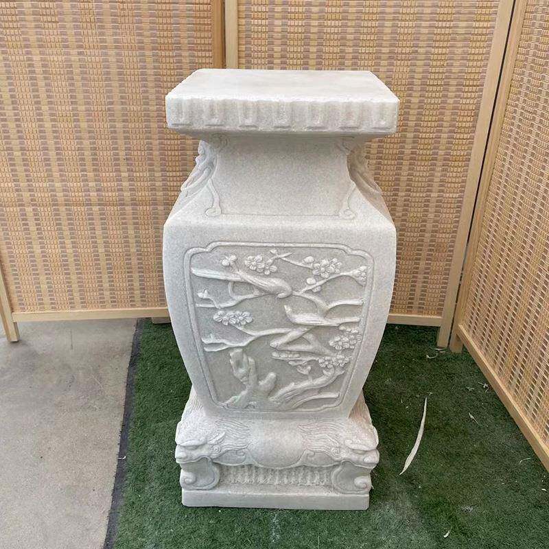石雕花架石墩汉白玉仿古须弥座柱墩石头盆景底座复古庭院家用摆件