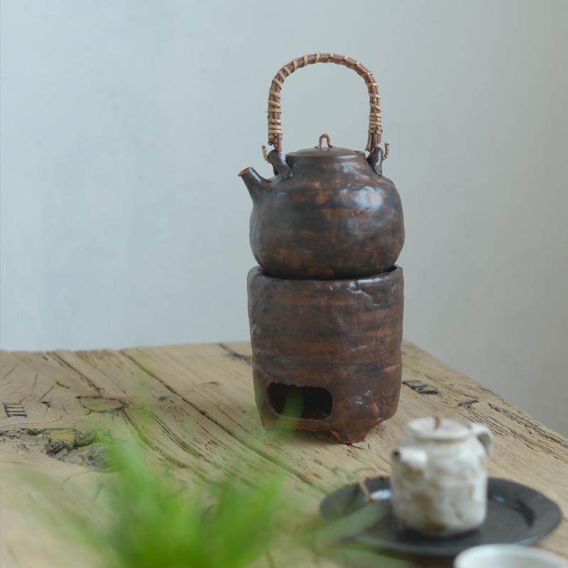 日式手作粗陶烧水壶耐热炭烧电陶炉煮茶壶创意大容量陶瓷提梁壶