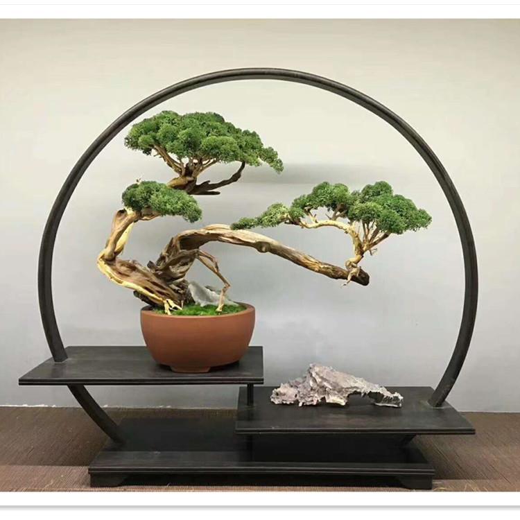中式铁架双层盆景前台柜台客厅售楼处公司装修景观铁艺装饰摆件