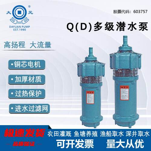 大元多级潜水泵家用大流量农用灌溉高扬程单相220V高压喷泉泵QD