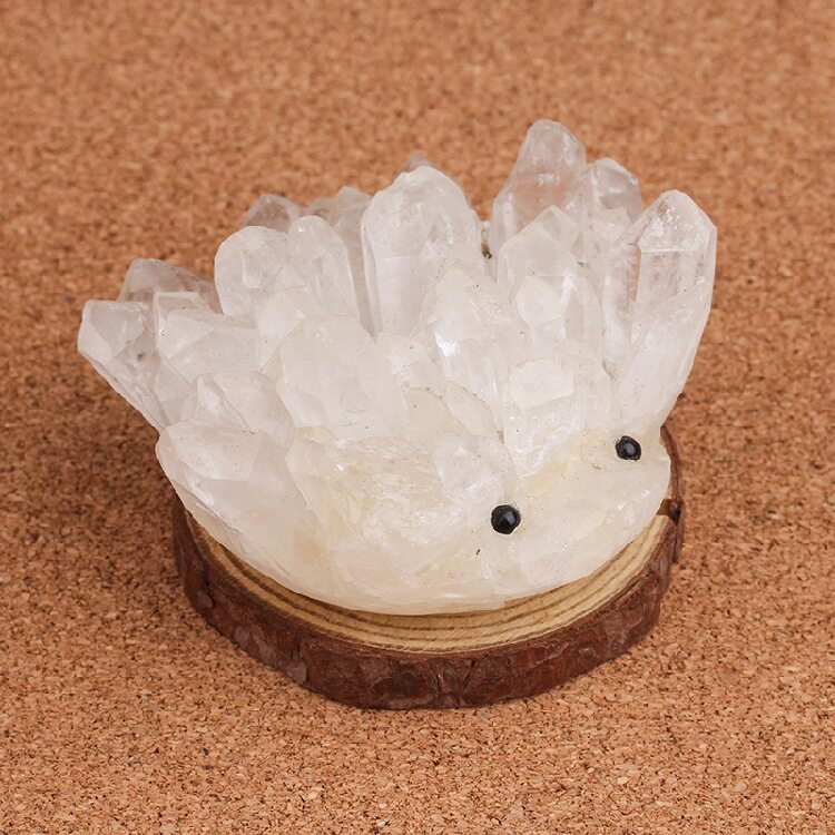 天然白水晶晶簇刺猬原石水晶原矿装饰