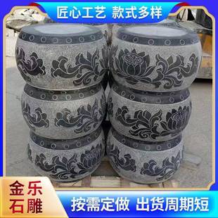 圆形青石石雕柱墩公园景区柱顶石包柱石青石雕刻柱础石柱墩