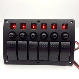 6位组合翘板面板开关带过载保护器3PIN带灯带透镜LED灯颜色可选