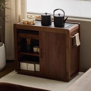 北美黑胡桃木移动茶水柜移动茶台小户型阳台茶桌移动茶车茶几一体