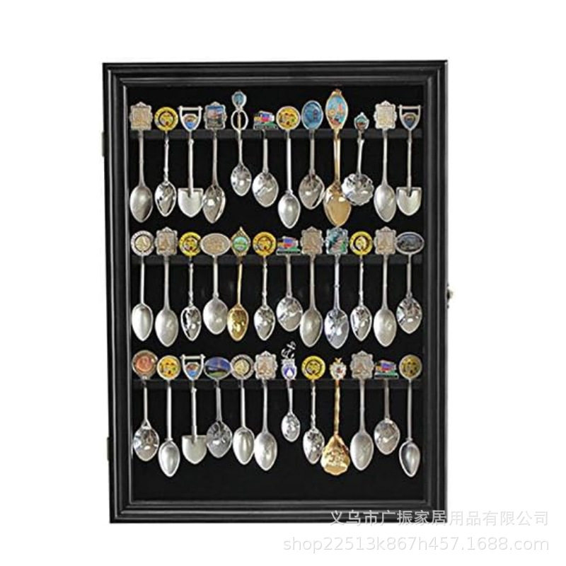 跨境木质三层勺子展示框金属勺子亚克力陈列柜悬挂收纳工厂直发