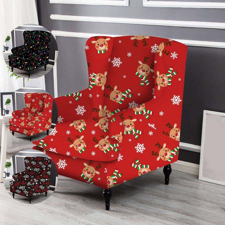 2pcs圣诞款氨纶柔软贴合老虎凳椅子套可水洗家具保护套带弹性底部