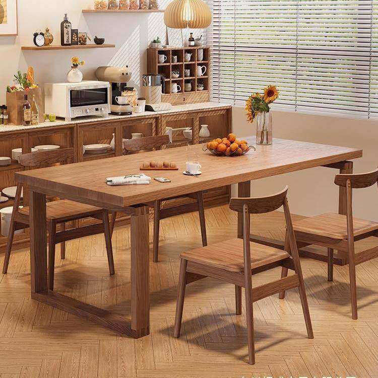 莫比恩实木餐桌一体家用饭桌书桌北欧原木风长方形白蜡木桌子