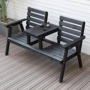 3Y户外防腐实木桌椅庭院双人靠背椅子阳台露天公园休闲两人桌椅组