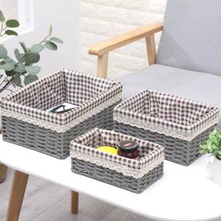 家居草柳编织布艺收纳筐家用日式方形无盖收纳箱客厅卧室收纳盒