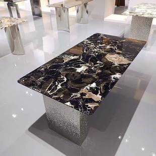 亚克力黑玫瑰卡里冰玉雪山飞狐蓝水晶天然奢石大理石餐桌餐台饭桌