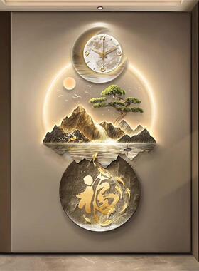 轻奢关装新饰画钟表中式福字玄门走廊尽头山水挂画入户正对TSD墙