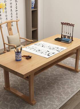 中式古风原木长RKR方绘形毛笔书法写桌小户家用型画桌白蜡木字书