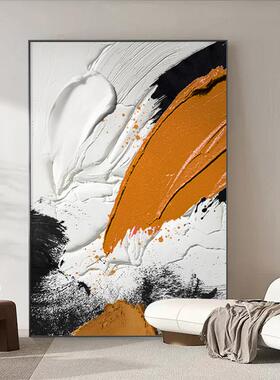画手绘画立体抽GDZ象油白橙玄关装饰客厅沙发背景简约落地肌黑理