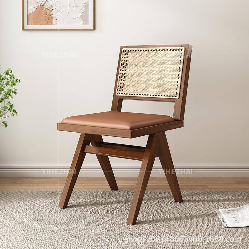 古风昌迪加尔椅子无扶手椅商用餐家中UNZ用厅民餐椅休闲宿简约藤
