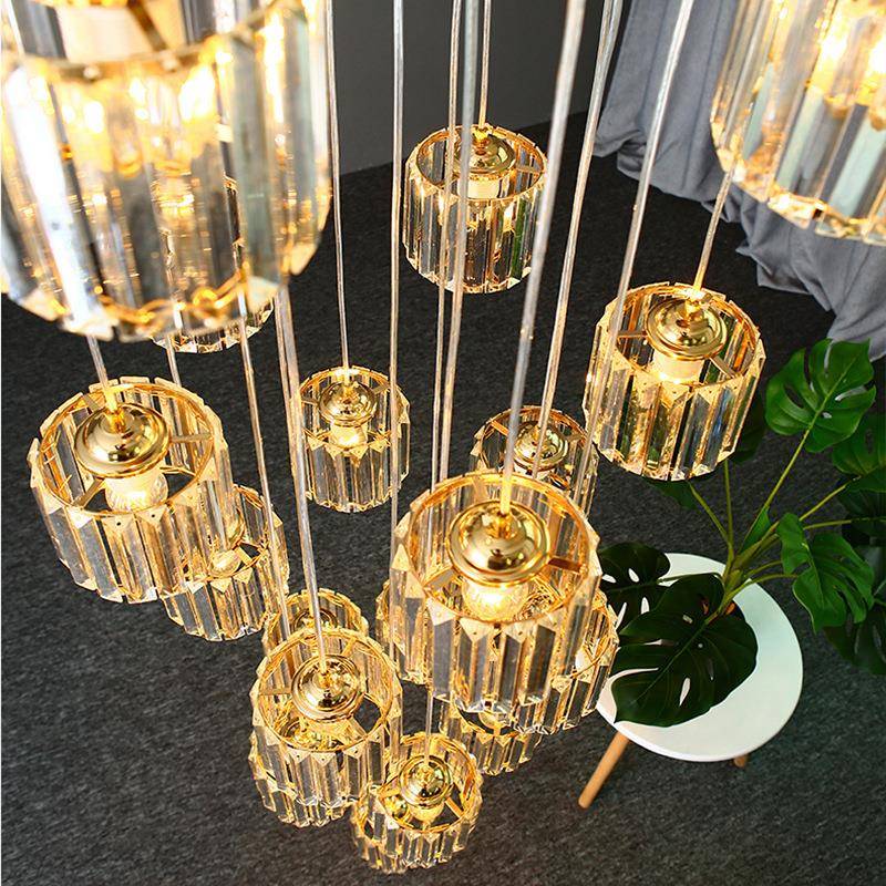 楼梯长吊吊灯轻奢水晶灯loFJYft复式楼大灯别墅店酒后现代梯楼间