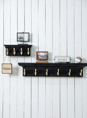 ?壁实木挂钩黑色美式村实木装饰衣乡架创意服装店帽YYB置墙物架挂