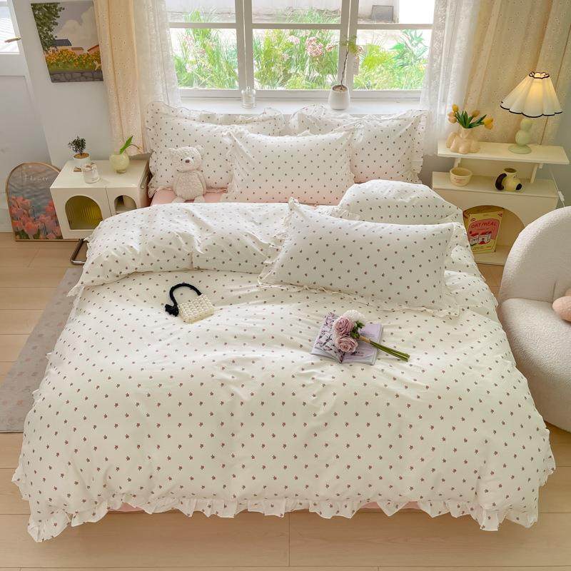 新款清全棉小新OMB花卉印浪漫花边款家用四件学花生宿套舍可爱三