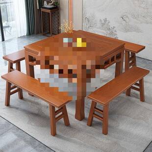 新中式实木FMB岩板餐桌客厅205款仿2古岩方板农村桌正方形家新用
