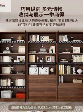 聪物瑞尚木中古风落储LKO物柜靠墙家用一体客厅展实示柜地置玻璃