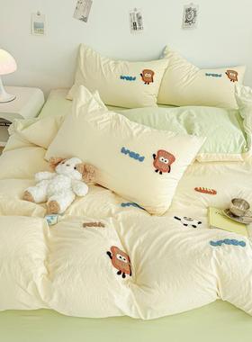 春季卡通毛巾绣洗ZRL棉床单四件水套南通用家纺上床品宿舍三件套