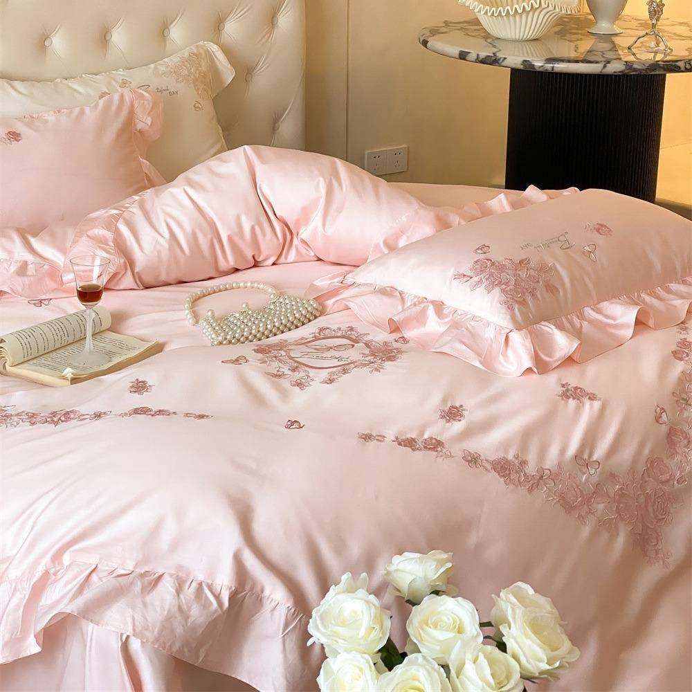 法式漫澳棉CCA蝶四件套蝴花卉刺被套公主风绣浪床上用品