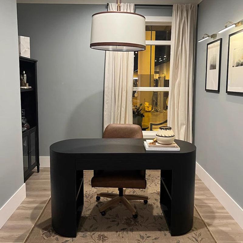 欧式诧寂习风实木椭圆工作44588台桌书桌现代简约圆角创意半老板圈学桌