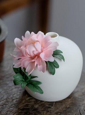陶瓷杯中式工艺手工牡丹花瓶插花客厅现代轻奢餐桌酒柜装饰品摆件
