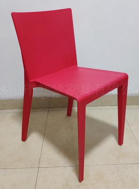 红色塑胶椅简约现代学校餐厅塑料椅快餐店食堂可堆叠加厚PP塑料椅